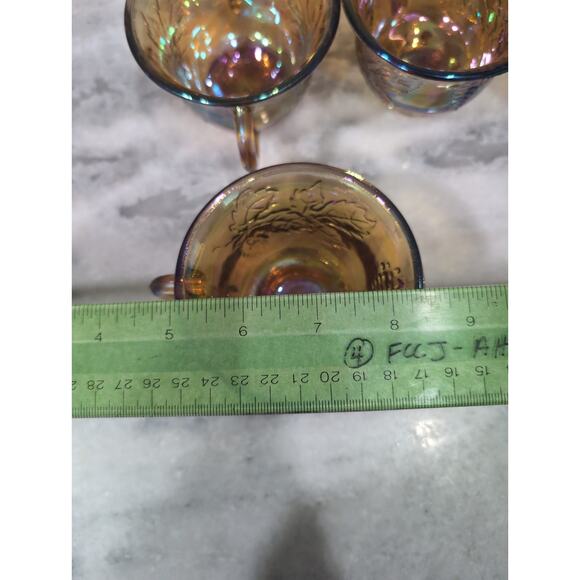 Harvest Grape Carnival Glass Punch Cups, Set of 9 Vintage Indiana Marigold Cups - Picture 11 of 11